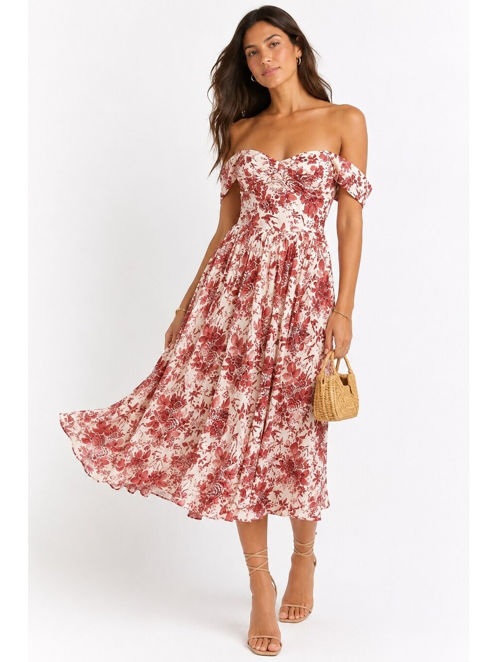 Reformation Violet Toile De Jouy Floral Off Shoulder Midi Dress Size 4